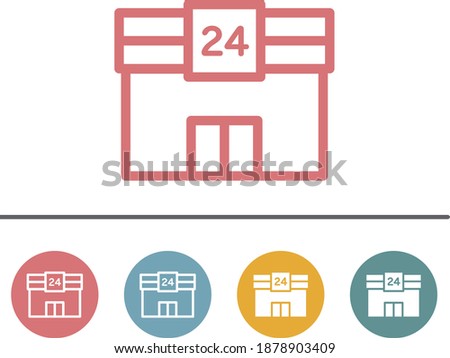 24-hour convenience store icon set