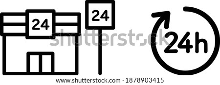24-hour convenience store icon set