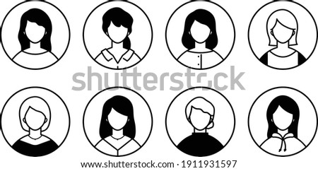 A set of various female round frame icons.