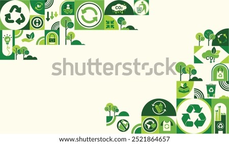 The Concept of Reduce, Reuse, Recycle in zero waste with Icons for sustainable environment management web banner. Garbage recycling to eco friendly. Green template Infographic flate vector design. 