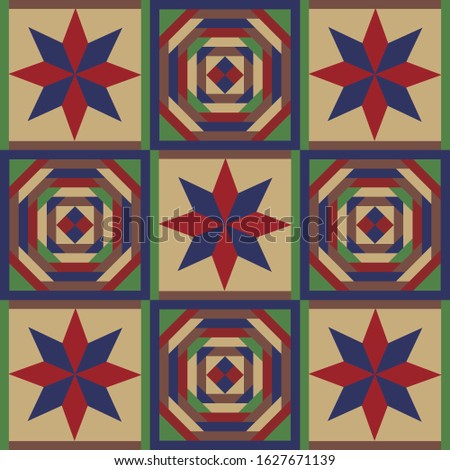 Kurak oyu. Geometric traditional carpet patterns of Kazakhs from felt. Background, texture, design life of nomads. Ancient Turkic ornaments. Customs and traditions of Kazakhstan. Decorative art of nom Stok fotoğraf © 