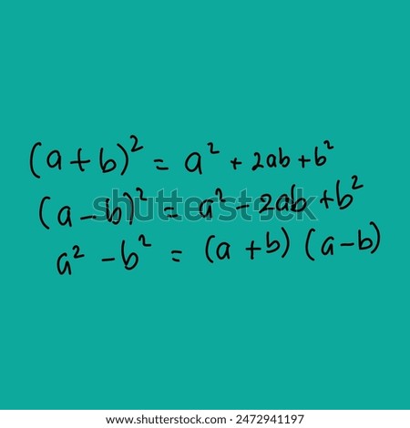 quadratic equation formula written in black ink. illustration of mathematical formulas in algebra material and quadratic equation sub material. perfect square forms