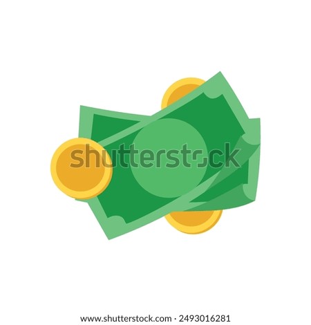 Money icon in flat color style. Banknotes, coins, cash. Graphic design elements illustrating wealth, finance, money and the economy in a line style isolated on a white background