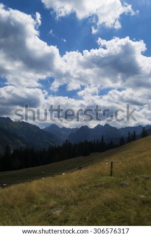 Mountain trail in Tatry mountains, Poland. Trail towards Rusinowa Polana. Tatra National Park (Polish: Tatrzanski Park Narodowy)
