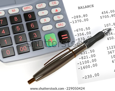 Balancing the accounts - calculator and pen on a financial statement page