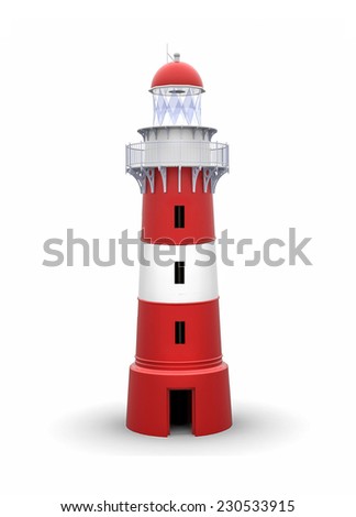 lighthouse, red high vertical tower isolated on white. 3D render