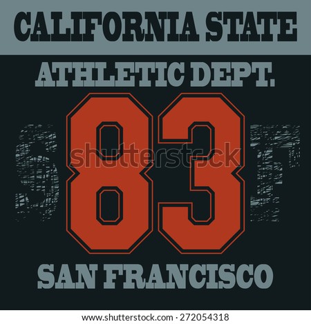 T-shirt graphic design, San Francisco Sport Team Emblem California State Athletic  Typography. Sportswear - vector illustration
