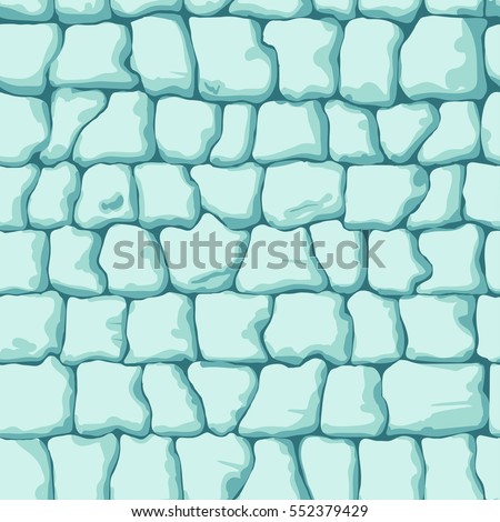 Ice brick wall seamless pattern. Blue winter cold endless background. Vector