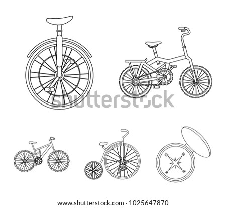 Retro, unicycle and other kinds.Different bicycles set collection icons in outline style vector symbol stock illustration web.