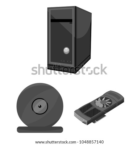 Personal computer monochrome icons in set collection for design. Equipment and accessories vector symbol stock web illustration.
