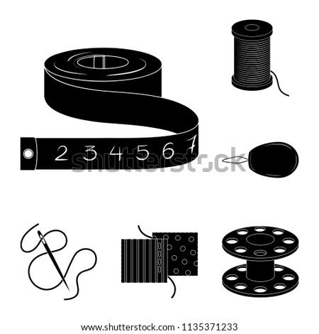 Sewing, atelier black icons in set collection for design. Tool kit vector symbol stock web illustration.