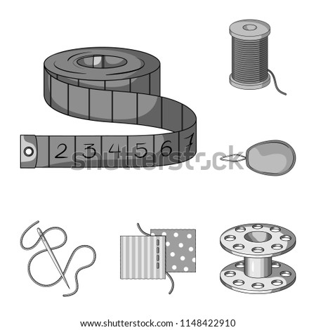 Sewing, atelier monochrome icons in set collection for design. Tool kit vector symbol stock web illustration.