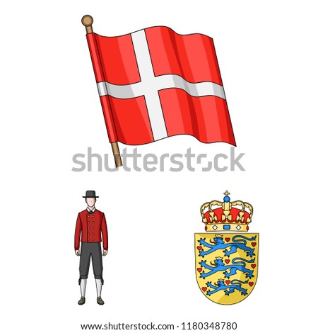 Traveling in Denmark cartoon icons in set collection for design. Denmark and attractions vector symbol stock web illustration.