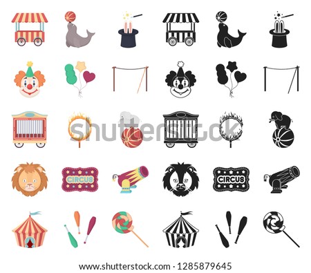 Circus and attributes cartoon,black icons in set collection for design. Circus Art vector symbol stock web illustration.