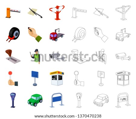 Parking for cars cartoon,outline icons in set collection for design. Equipment and service vector symbol stock web illustration.