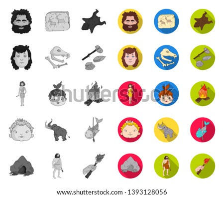 Life in the Stone Age mono,flat icons in set collection for design. Ancient people vector symbol stock web illustration.