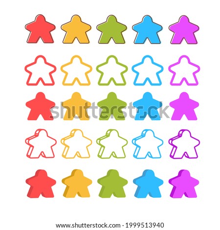 Multicolor meeple vector illustration set. Symbol of family board games. 