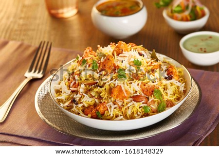 Biryani rice dish. Beautiful Indian rice dish