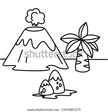 Cute volcano cartoon characters vector illustration. For kids coloring book.