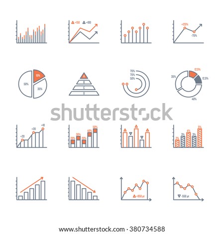 graphs and charts thin line icons set. data elements, bar and pie, diagrams for business infographics. visualization of data statistic and analytics. isolated on white background. vector illustration