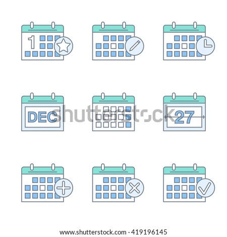 calendar thin line icons set. linear calendar icons collection. flat outline style. isolated on white background. vector illustration