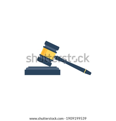 Judge Wood Hammer vector illustration, flat design, auction, judgment, isolated on white background