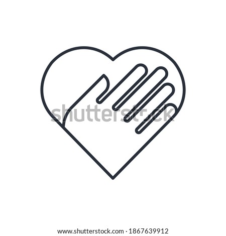 Hand on heart. A sincere oath of loyalty, allegiance and devotion .  Logo. Design element.Simple vector linear icon. Illustration. 