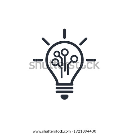 Light bulb and electronics. New electronic systems. Vector linear icon isolated on white background.