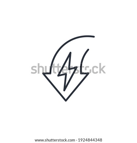 Energy and down arrow. Decrease in energy, tension. Vector linear icon isolated on white background.