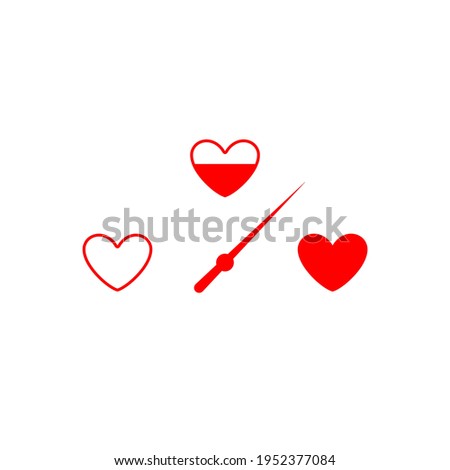An empty, half-filled and full heart. Customer satisfaction. Vector icon isolated on white background.
