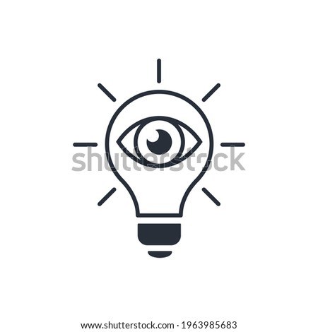 An eye in a light bulb. Brand recognition. Vector linear icon isolated on white background.