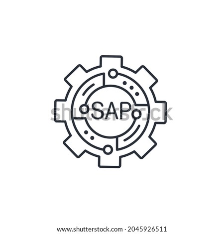 SAP - Business process automation software and management software . ERP enterprise resources planning system. Vector linear icon isolated on white background.