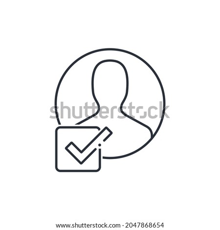 User marked with a square icon with a check mark. Vector linear icon isolated on white background.