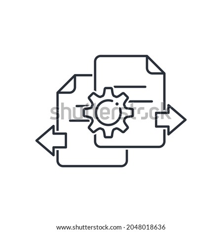 Implementation of new rules and regulations. Document flow. Vector linear icon isolated on white background.