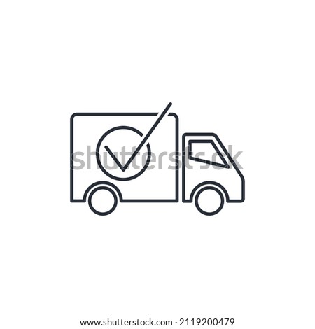 Transport marked with a checkmark. Passing cargo. Vector linear icon isolated on white background