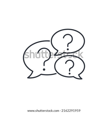 Many questions. Active dialogue, discussion. Vector linear icon isolated on white background.