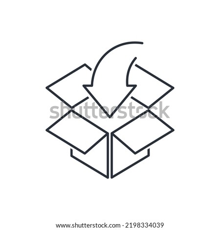 Filling an open box. Vector linear icon isolated on white background.