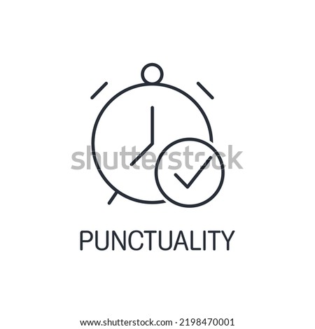 Image of a clock with a check mark. Punctuality. Vector linear icon isolated on white background.