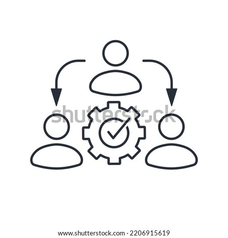 Reorganization. Redistribution, assignment,  delegating,  . Vector linear icon isolated on white background.