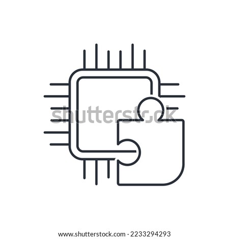 Electronic element and puzzle. Vector linear icon isolated on white background.