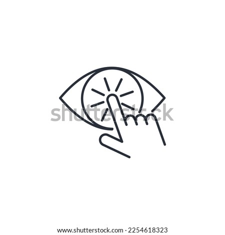The finger touches the eye. Browse button. Enable visibility. Vector linear icon isolated on white background.