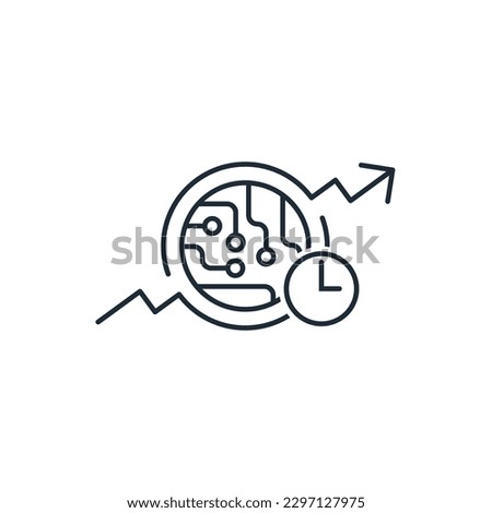 Progress of electronic technologies in time. Improvement in the process of development. Constant promotion.Vector linear icon isolated on white background.