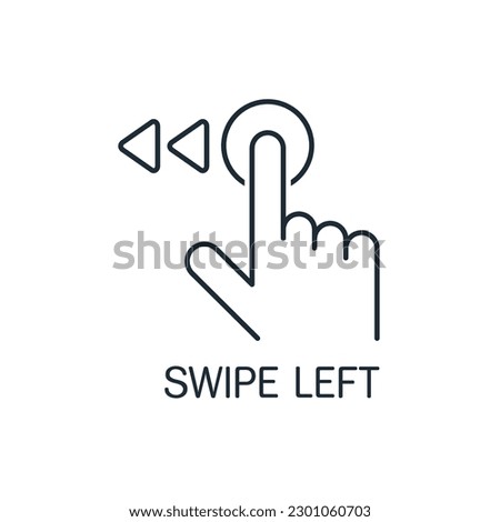 The extended finger of the hand  shift the button. Swipe left. Slide to left. Vector linear icon isolated on white background.