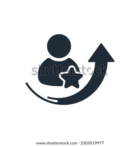 Avatar with a star and an arrow pointing up. Professional talent development. Personal skills growth. Vector  icon illustration isolated on white background.