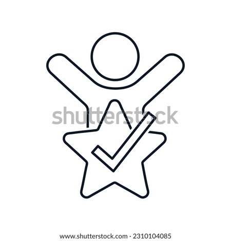 Happy user. Well-being, satisfaction. Rating, feedback symbol.Vector linear icon isolated on white background.