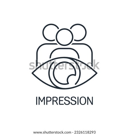 Eye and group of people. Make an impression. Vector linear icon isolated on white background.
