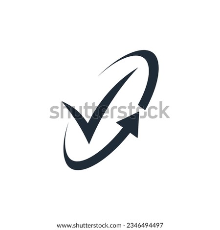 Сontinuous convenience,  improve, development.  Simple tick mark inside arrow circle.Vector linear icon isolated on white background.
