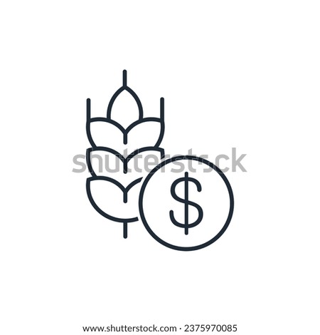 Dollar and ear of bread. Vector linear icon isolated on white background.