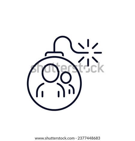 People in a bomb.Public, social explosive, discontent. Vector linear icon isolated on white background.