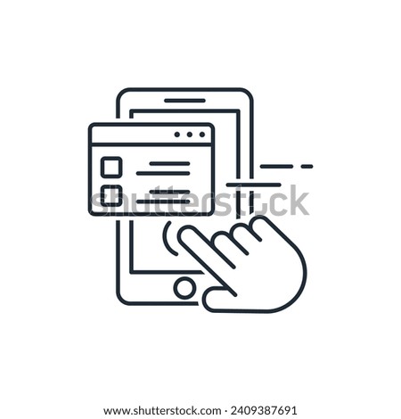  Spreading Online Document. Shares and receives important, interesting, useful information. Vector linear icon illustration isolated on white background.
